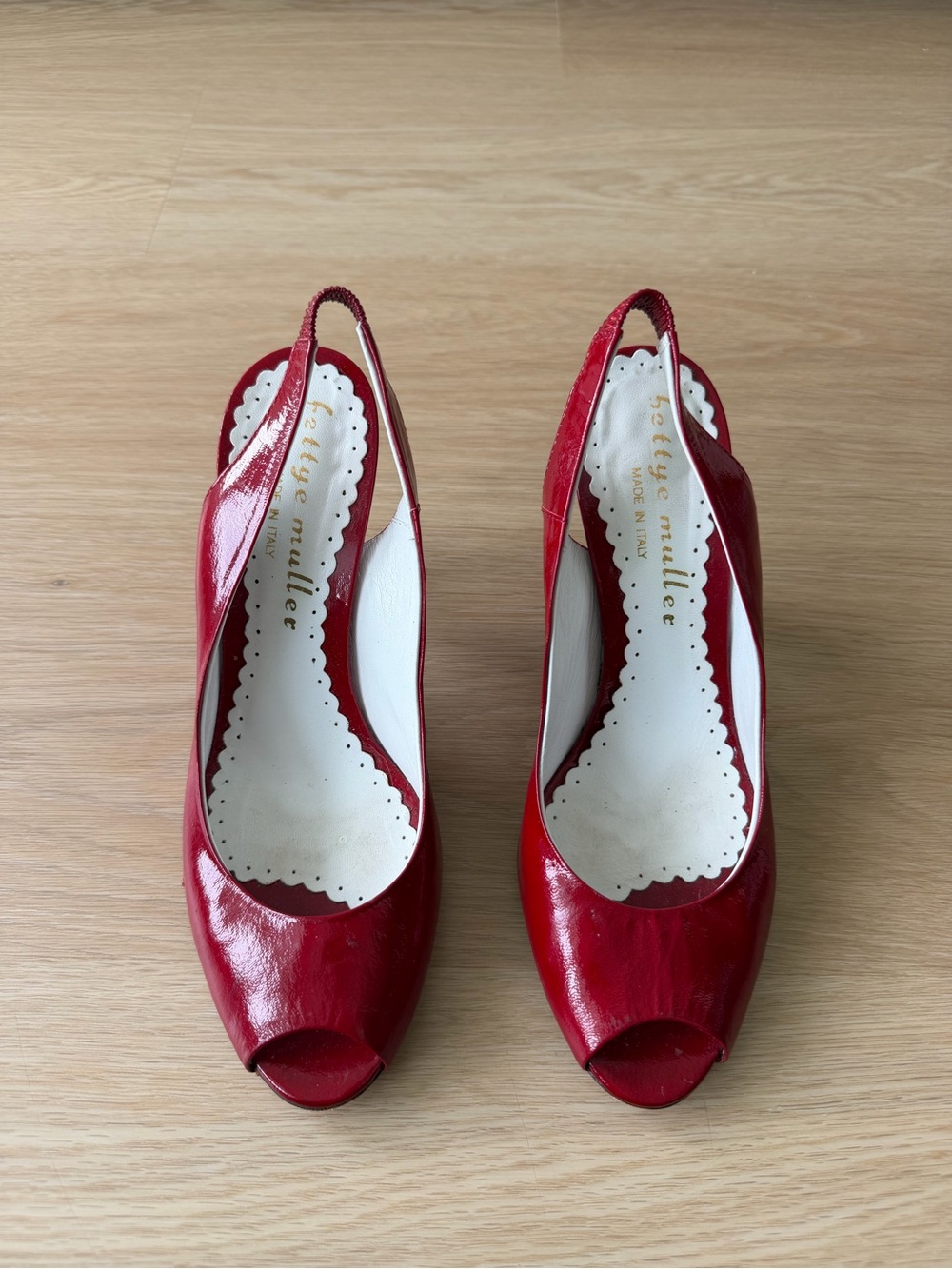 bettye muller Vintage Red Patent Peep-Toe Slingback Pumps
